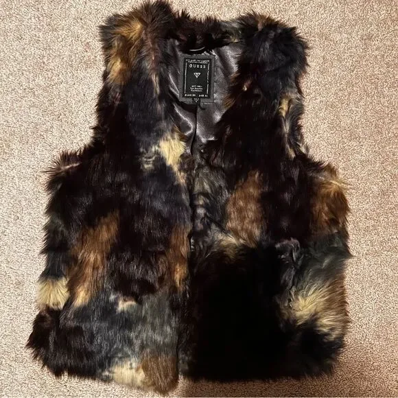 GUESS Faux Fur Vest Multicolor Sleeveless Size M - Picture 1 of 3